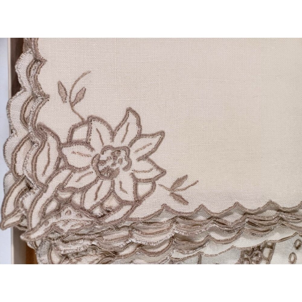 NOS Vintage Madeira Daisy Floral Cutwork Tablecloth Set With Delicate Embroidery - Picture 4 of 14